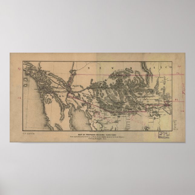 Póster Mapa de 1857 del territorio y las vías propuestas  (Frente)