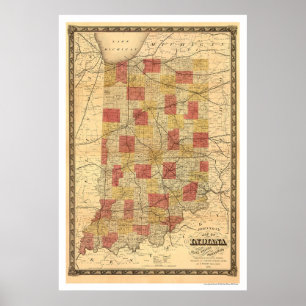 Póster Mapa de 1858 del ferrocarril de Indiana