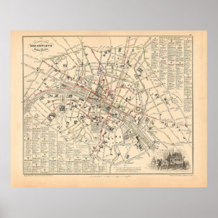 Póster Mapa de 1858: Itineraire des Omnibus dans Paris Fr