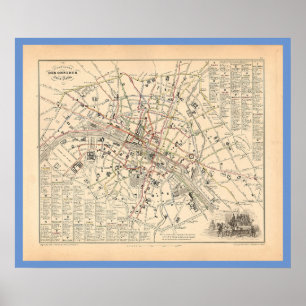 Póster Mapa de 1858: Itineraire des Omnibus dans Paris Fr