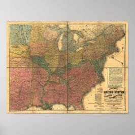 Póster Mapa de 1863 del ferrocarril y la guerra civil de 