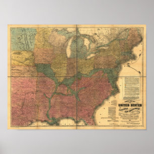 Póster Mapa de 1863 del ferrocarril y la guerra civil de 