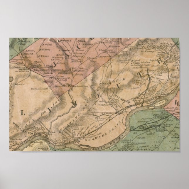 Póster Mapa de 1864, condado de Luzerne, Pensilvania (Frente)