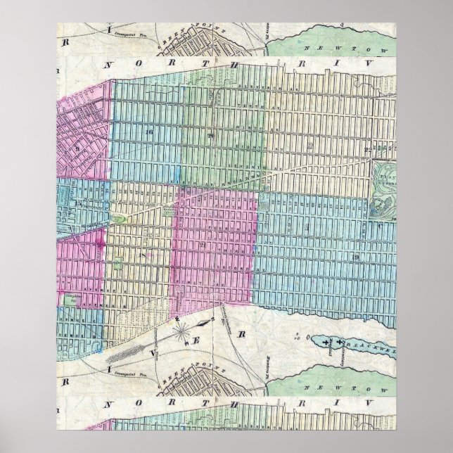 Póster Mapa de 1870 Parque Central de Nueva York (Frente)