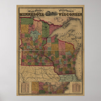 Póster Mapa de 1871 de las oficinas de ferrocarriles y co