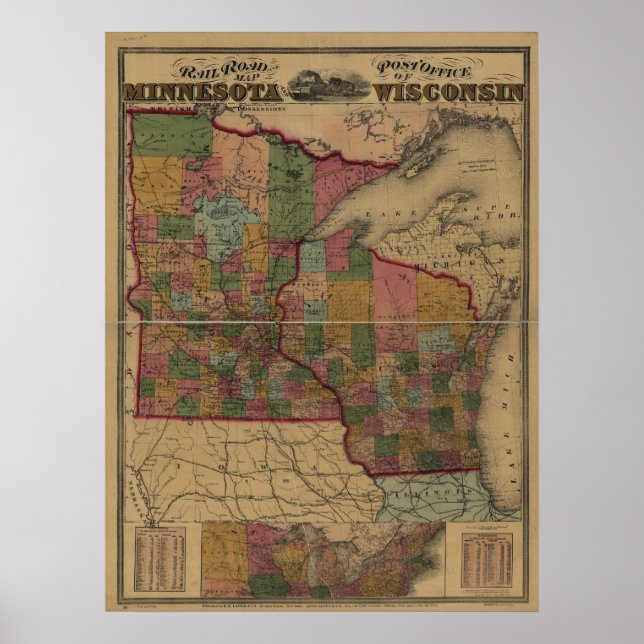 Póster Mapa de 1871 de las oficinas de ferrocarriles y co (Frente)