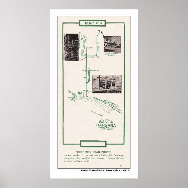 Póster Mapa de 1914, ciudad de Santa Bárbara (Frente)