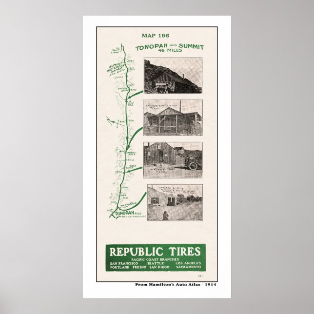 Póster Mapa de 1914, cumbre de Tonopah y Hot Creek (Frente)