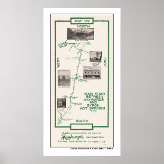 Póster Mapa de 1914, Haywards to Byron Hot Springs