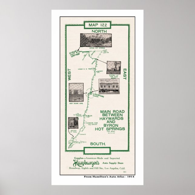 Póster Mapa de 1914, Haywards to Byron Hot Springs (Frente)