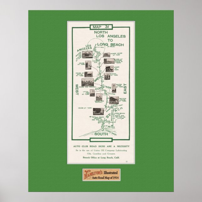 Póster Mapa de 1914, LA a Long Beach (Frente)