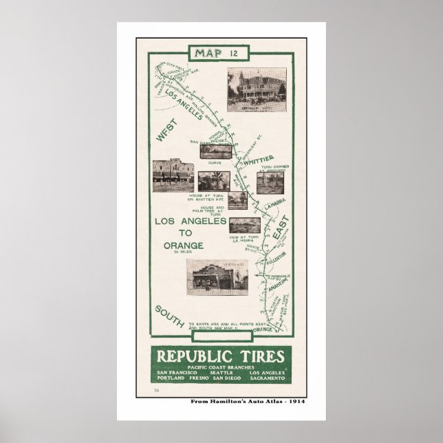 Póster Mapa de 1914, LA a Naranja (Frente)