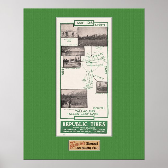 Póster Mapa de 1914, lago de hojas caídas y Talac (Frente)