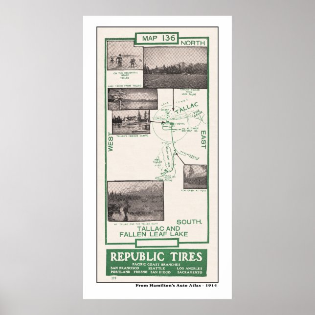 Póster Mapa de 1914, lago de hojas caídas y Talac (Frente)