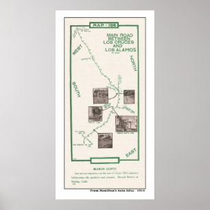 Póster Mapa de 1914, Los Cruces a Los Álamos