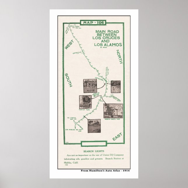 Póster Mapa de 1914, Los Cruces a Los Álamos (Frente)