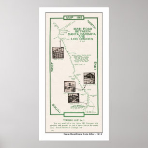 Póster Mapa de 1914, Santa Bárbara a Los Cruces