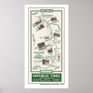 Póster Mapa de 1914, Santa Barbara a Ventura