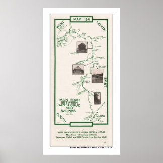 Póster Mapa de 1914, Santa Cruz a Salinas