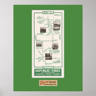 Póster Mapa de 1914, tierras rojas en Perris