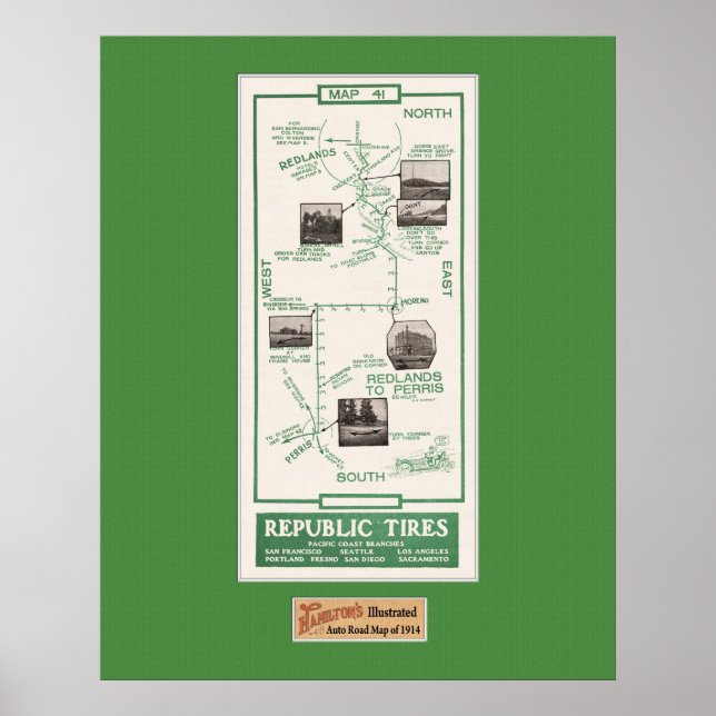 Póster Mapa de 1914, tierras rojas en Perris (Frente)