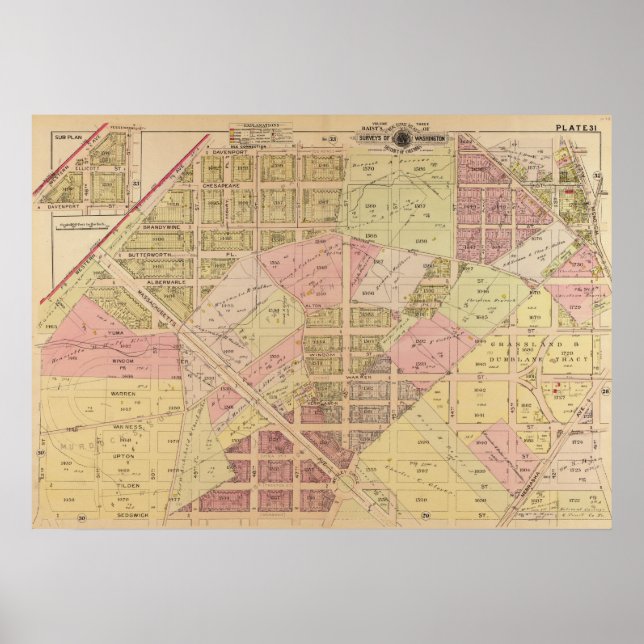 Póster Mapa de 1919 del American University Park, Washing (Frente)