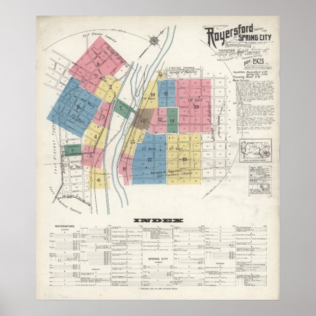 Póster Mapa de 1921 de Royersford Spring City PA (Frente)