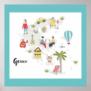 Póster Mapa de actividades de Grecia