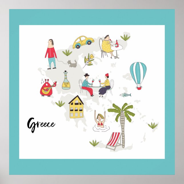 Póster Mapa de actividades de Grecia (Frente)