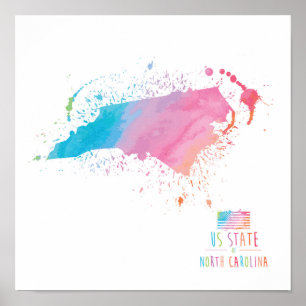 Póster Mapa de acuarela   Carolina del Norte
