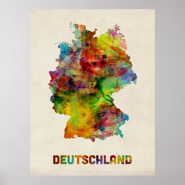 Póster Mapa de acuarela de Alemania (Deutschland) (Frente)