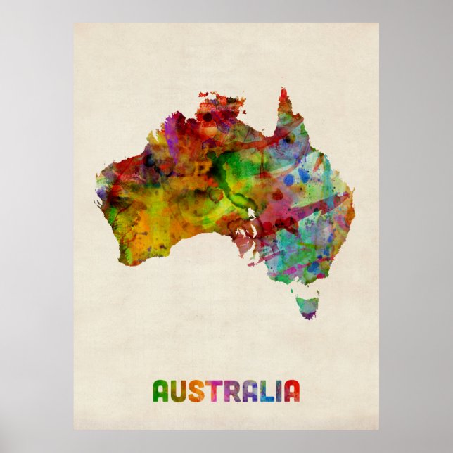 Póster Mapa de acuarela de Australia (Frente)