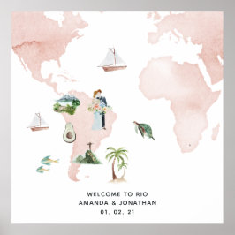 Póster Mapa de Acuarela de Boda de Destino en Río Bienven
