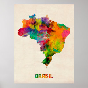 Póster Mapa de acuarela de Brasil