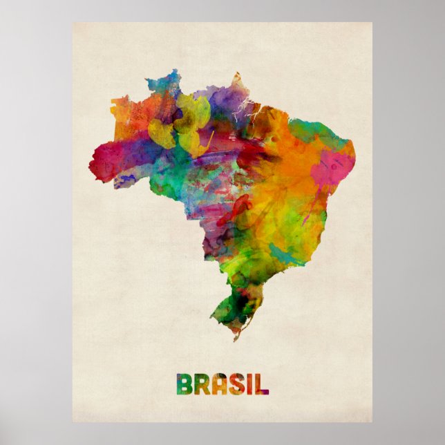 Póster Mapa de acuarela de Brasil (Frente)