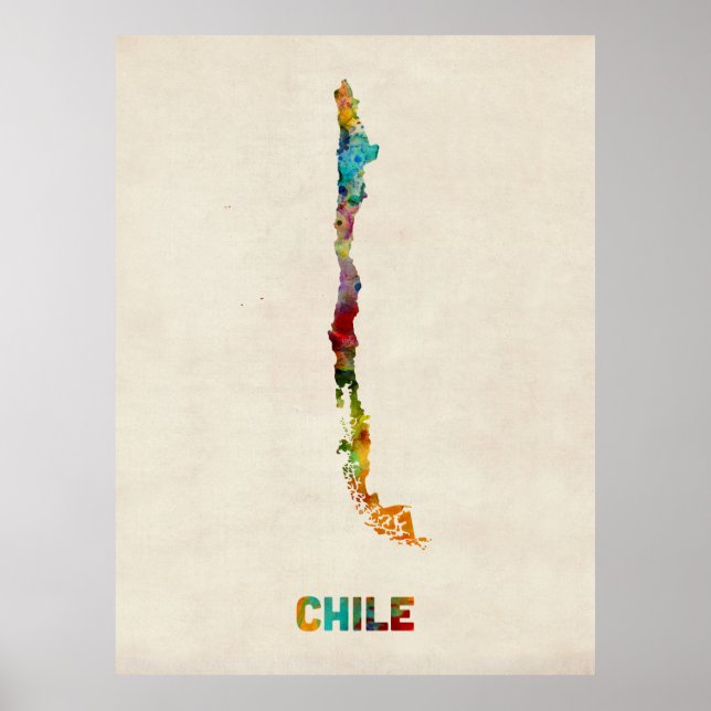Póster Mapa de acuarela de Chile (Frente)