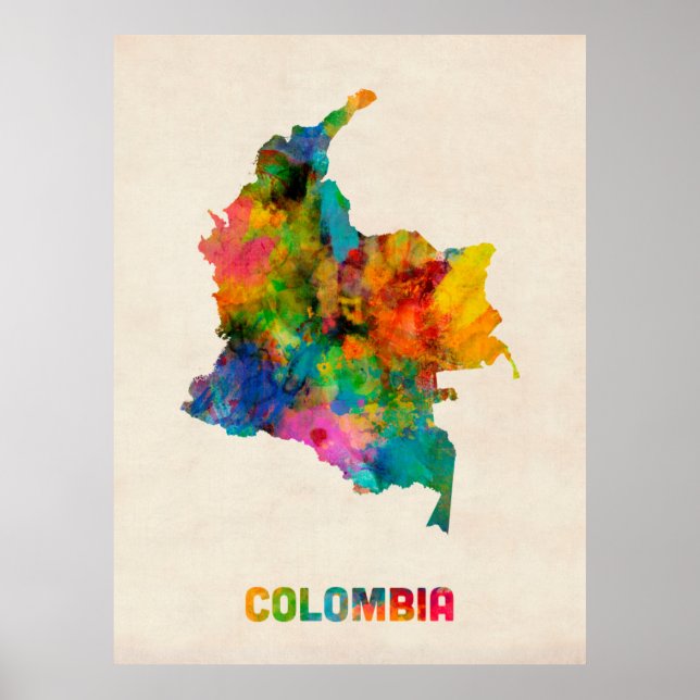 Póster Mapa de acuarela de Colombia (Frente)