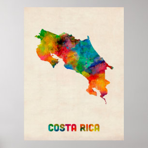 Póster Mapa de acuarela de Costa Rica