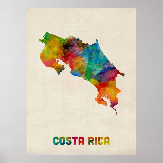 Póster Mapa de acuarela de Costa Rica (Frente)