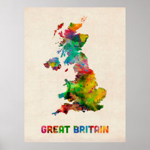 Póster Mapa de acuarela de Gran Bretaña