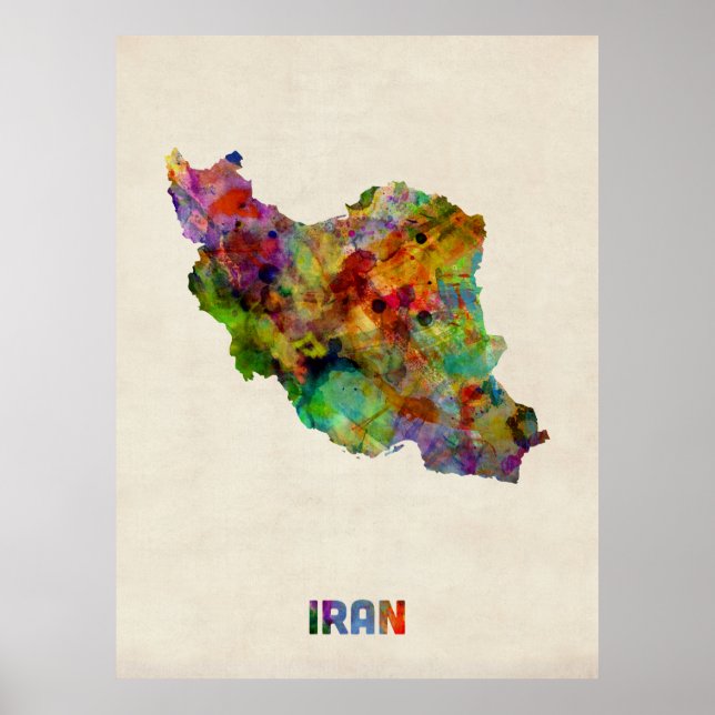 Póster Mapa de acuarela de Irán (Frente)