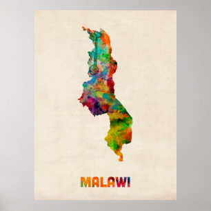 Póster Mapa de acuarela de Malawi