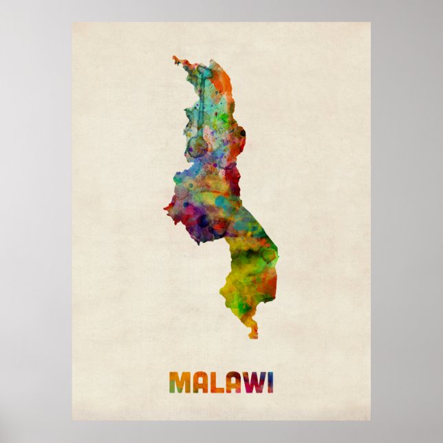 Póster Mapa de acuarela de Malawi (Frente)