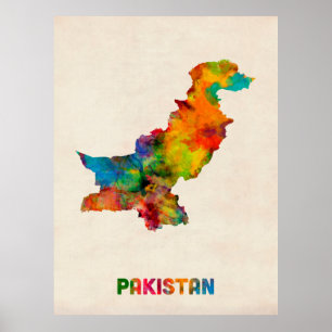 Póster Mapa de acuarela de Pakistán