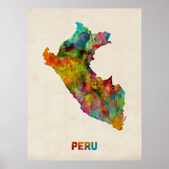 Póster Mapa de acuarela de Perú (Frente)