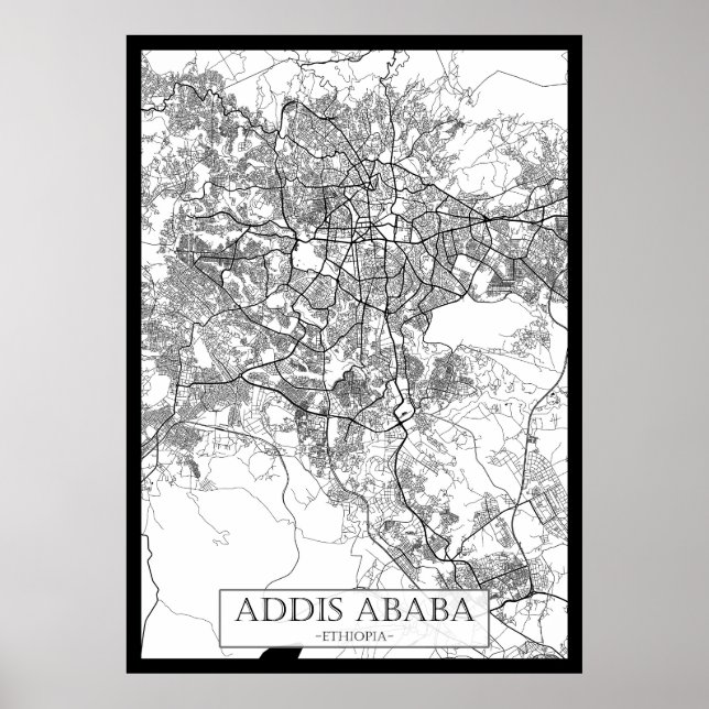 Póster Mapa de Addis Abeba Etiopía (Frente)