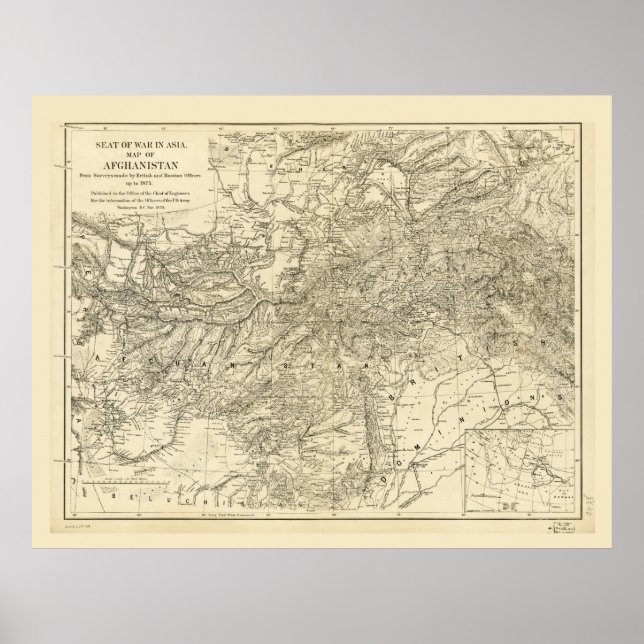 Póster Mapa de Afganistán (1878) (Frente)