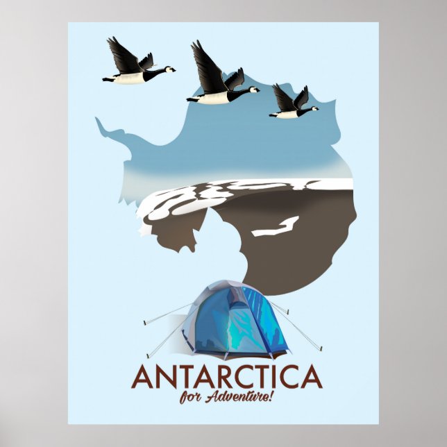 Póster Mapa de afiches de Antártida For Adventure Travel. (Frente)