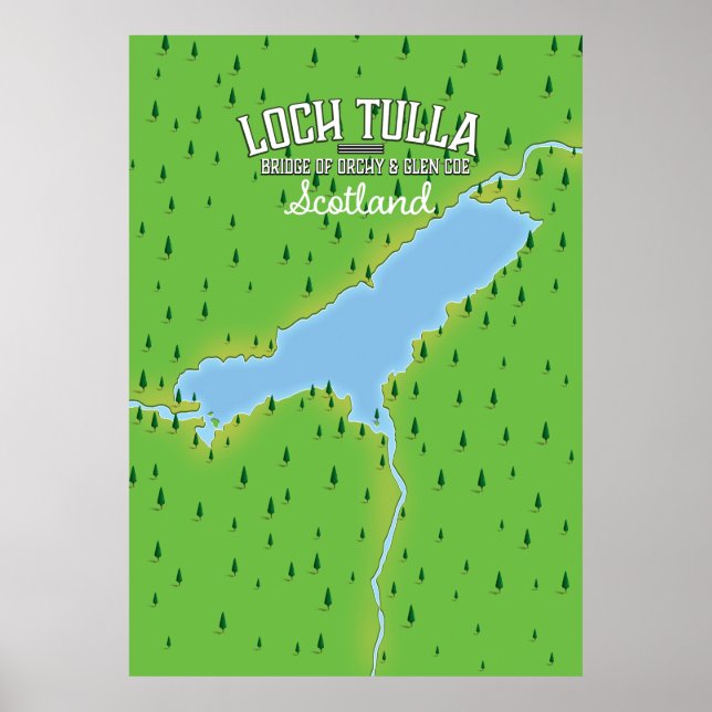 Póster Mapa de afiches de viaje de Loch Tulla Scotland (Frente)