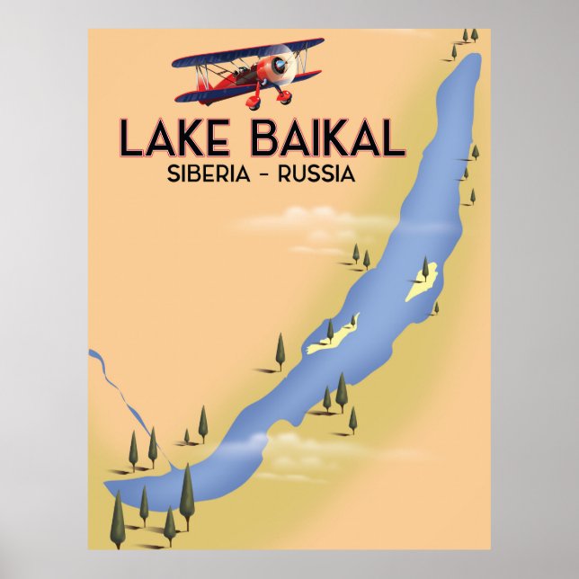 Póster Mapa de afiches de viajes rusos en el lago Baikal  (Frente)